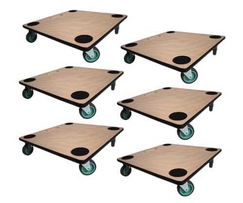 PROREGAL Mega Deal 6X Profi Transportroller mit 4 Rollen | HxBxT 11,5x50x50 cm | Traglast 150kg | Sperrholzplatte | Braun | Möbelroller Rollbrett Transporthilfe Roller Pflanzenroller