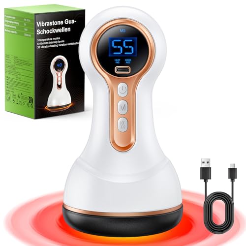 Robofun 5.0 Vibrastone Neuropathie, Schmerzlinderung und Entspannung für Füße, Hände, Rücken, Gua-Schockwellen-Massagegerät mit 30 Vibration-Heizfunktion Kombination, Weiß