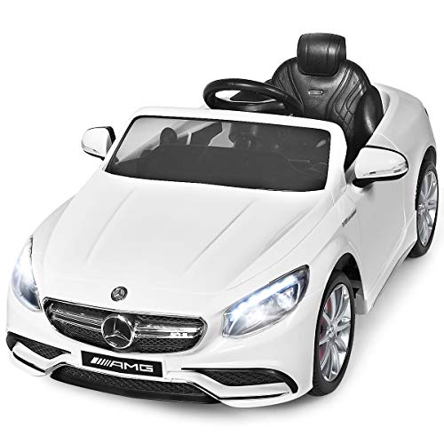 COSTWAY 12V Mercedes Benz Kinderauto mit 2,4G-Fernbedienung, 3 Gang Elektroauto 2-5km/h mit Musik, Hupe, MP3 und LED Scheinwerfer, Kinderfahrzeug für Kinder von 3-8 Jahren (Weiß)