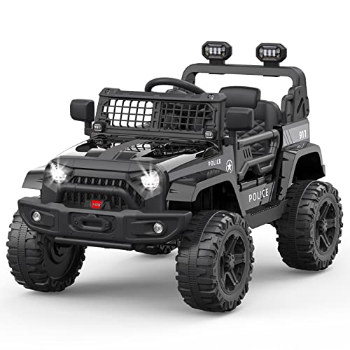 12V Elektroauto für Kinder, Kinder Elektroauto mit 2,4 Ghz Fernbedienung, Spring Suspension, LED Lights, Bluetooth, 2 Speeds, Kinderauto Elektrisch für Kinder 3-8 Jahre (Schwarz)