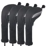 Andux 4/Pack Langer Hals Golf Hybrid Club Head Covers mit austauschbaren Keine. Tag ctmt-02, schwarz MEHRWEG