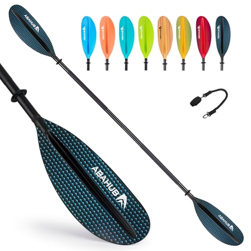 Abahub 241cm Kajak Paddel Aluminium Doppelpaddel mit Paddelleine für Kajakfahren Ruderboot Kanusport Aluminiumlegierungs Schaft Kunststoff Klingen Wabe Schwarz