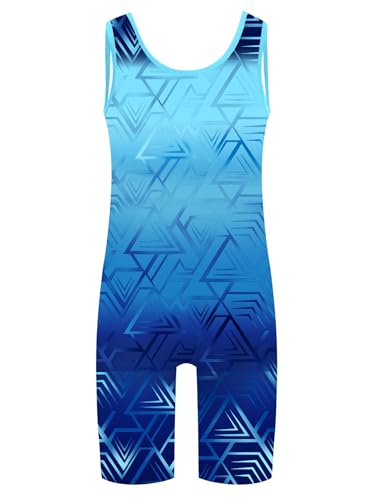 Eandarui Kinder Junge Fahrradtrikot Geometrisch Print Sport Overall U-Ausschnitt Jumpsuit Ärmellos Gymnastik Trainingsanzug Sportwear Hellblau 158-164