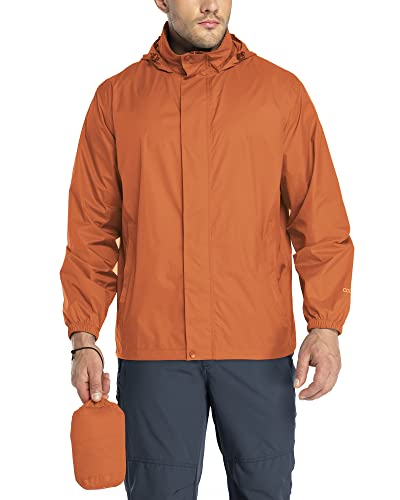 33,000ft Regenjacke Herren Leicht Wasserdicht Faltbare Regenmantel mit Kapuze Fahrrad Rain Windbreaker Windjacke Camping Outdoor Tiefes Orange 2XL