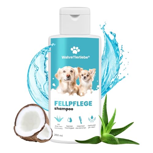 Wahre Tierliebe Hundeshampoo - Rückfettend mit Optimalem PH-Wert und Ohne Silikone | Kokosnuss-Extrakt & Aloe Vera | Hundeshampoo gegen Geruch und Schmutz | Fellpflege Hund Made in Germany, 250ml