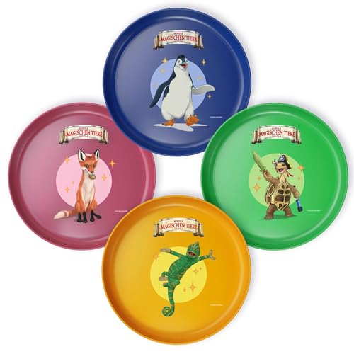 AWAVE Die Schule der Magischen Tiere 4-teiliges Kinder Teller Set 18,5 cm Kindergeschirr aus rPET ohne Melamin, BPA-frei, Rabbat Henrietta Juri Caspar, Wiederverwendbar Spülmaschinengeeignet