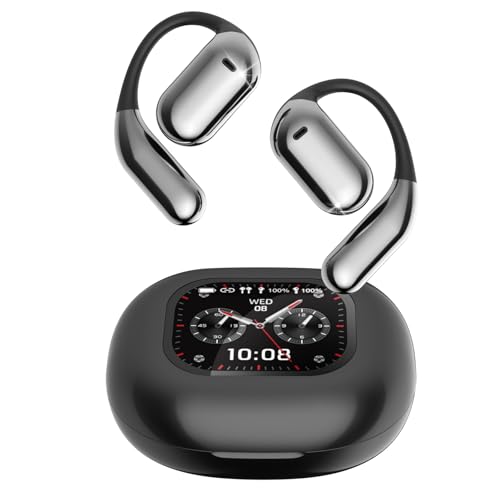 ANSTEN KI Übersetzer kopfhörer, Open Ear Kopfhörer Bluetooth 5.4, 4-in-1 Translator Earbuds mit OWS LCD-Touchscreen, Unterstützt 144 Sprachen und Akzente, Geeignet für Reise, Geschäfts, Studien