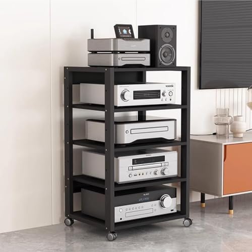 VLKLPZAHAK 5-stufige Bewegliche Stereo-Racks AV-Medienständer CD-DVD Medienschrank Mit Verstellbaren Regalen, Schwarzes Konsolenregal Für Theaterausrüstung(110cm)