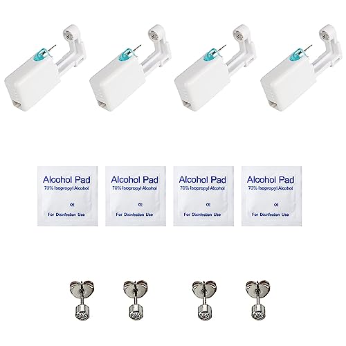 Ohrlochstechpistole,Ohrlochstechpistole Kit,Einweg Ohr Piercingpistole,Piercingpistole Einweg Ohrstecherpistole,Einweg Steril Sicherheits Ohrnasen Piercing Pistolen kit,Silikon Ohrring Stopper,4pcs