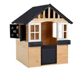 Zwerkules Holz Spielhaus Lolli | Kinderspielhaus mit moderner Farbgestaltung | FSC-zertifiziertes Kiefer- & Fichtenholz | Natur/Weiß/Grau