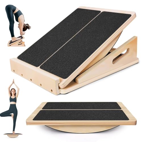 W&H 2 In 1 Schrägbrett und Balance Board Erwachsene, Verstellbares Neigungsbrett und Wadendehner, Slant Board für Knie, Waden, Knöchel, Fersen, Zusätzlicher Seitlicher Griff für Einfaches Tragen