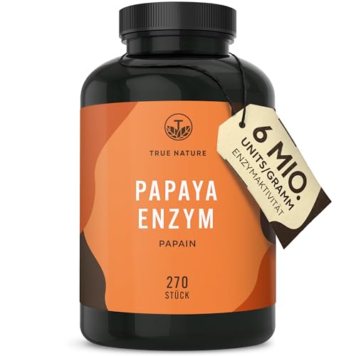 Papaya Enzym Kapseln - Hochdosiert: 2100mg Extrakt - 270 Kapseln - Papain Enzymaktivität: 6 mio. Units/g - Vegan, Deutsche Produktion - TRUE NATURE®