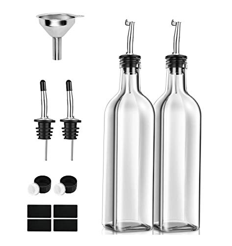 PANENDIANO Olivenöl Spender Flasche 2PCS 250ML mit Ausgieße Speiseöl Essig Messspender Set aus Edelstahl mit Trichter für Küche Grill Pasta Salate und Backen