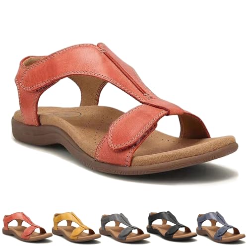 Donubiiu Rinah OrthopäDische Ledersandalen, Orthosun Sandalen Damen, Ortho Sun Sandalen, OrthopäDische Sandalen Damen, Orthosun - Ergonomic Orthopedic Sandals (Rot,40 EU)