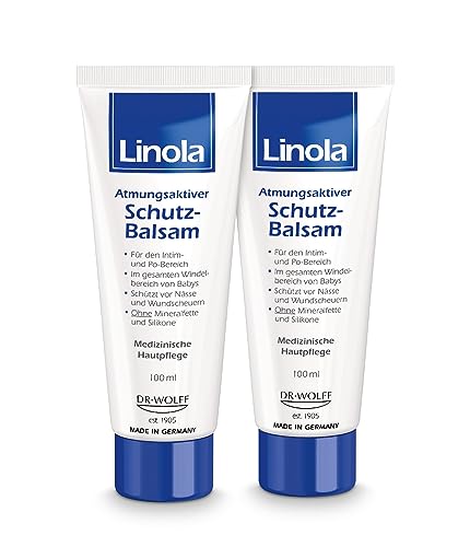 Linola Schutz-Balsam - Doppelpack = 200 ml | Creme für den Intimbereich, Leistenbereich und Po zum Schutz vor Scheuern und Wundwerden | Atmungsaktiver Schutzfilm für die Gereizte und Trockene Haut