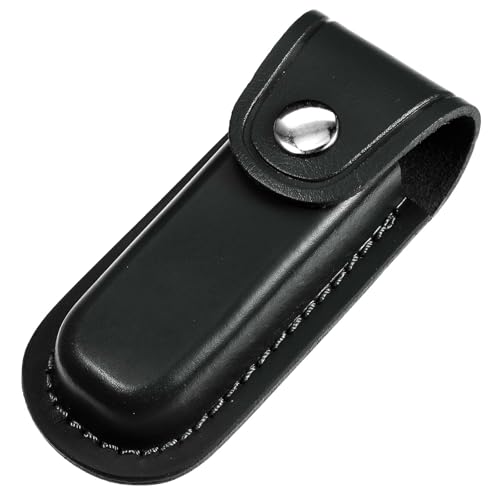 AOZUO Messertasche Leder für Gürtel,12.5cm Messerscheide Leder,Aschenmesserscheide Faltbar Taschenmesseretui Tragbare Tasche Messer Lederholster mit Schnappverschluss Gürtelschlaufe(Schwarz)