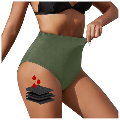 Periodenhose FüR Damen,Perioden Bikini Perioden Bademode Zum Schwimmen Hohe Taille,4-Lagig,Auslaufsicher Super SaugfäHig,Schnell Trocknend,Badeshorts FüR Leichte Und Mittle Tage