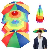 JSMTKJ 4 Stück Regenbogen Regenschirm Hüte, Faltbarer Regenschirmhut Sonnenschutz für Dekoration Kostüm Golf Radfahren Angeln Strand Gartenarbeit