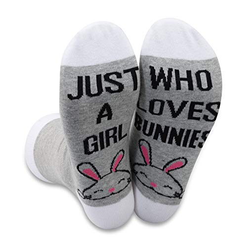 2 Paar Socken mit Hasen-Motiv, Tierliebhaber, Geschenk mit Aufschrift „Just A Girl Who Loves Bunnies“ - - Large