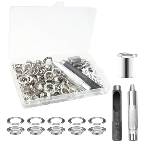 120 Ösen Werkzeug Set, Grommet Werkzeug Kit mit Stanzwerkzeug, 12mm Silber Schlagösen Planenösen Rostfrei, Ösenzange Kit für Wasserdichte Planen, Vorhänge, Markisen