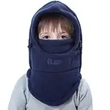 VJOLI Unisex Kinder Winter Mütze Jungen Mädchen Kapuzenschal, 5 in 1 Hut mit Warmen Schal Ski-Outdoor Sport Winter Schlupfmütze Cap 2-15 Jahren (Dunkelblau) (Blau)