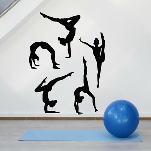 YYZOVBNN Turnerin Gymnastik Silhouette Wandtattoo Mädchen Schlafzimmer Gym Tanzstudio Inneneinrichtung Vinyl Aufkleber Wandbild，42x55cm