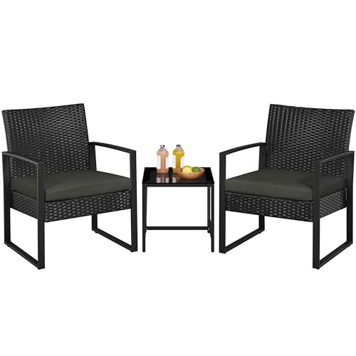 Yaheetech Polyrattan Sitzgruppe Gartengarnitur 3-teilig Balkonset Rattanoptik Loungeset für Garten & Terasse, inkl. Sitzkissen & Glasplatte