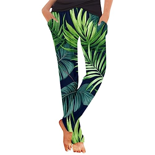 Damen Jogginghose Damen Sommer-Haremshose, Schlupfhose, Boho-Strandhose, leichte, lässige, lockere Hose mit Taschen Lässige Outdoorhose Damen Sommer Hell (Green, XL)