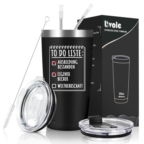 Livole Prüfung Bestanden Geschenk Lustig, Abschluss Geschenke, Ausbildung Bestanden Geschenk - To Do Liste - Geschenke für Bestandene Prüfung Ausbildung, Thermobecher aus Edelstahl, 600ml Weinbecher