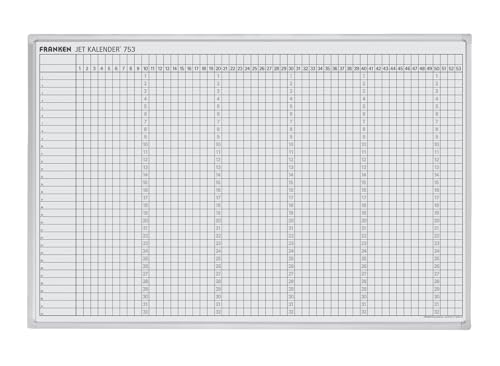 FRANKEN Jahresplaner über 53 Kalenderwochen, lackiert, magnetisch, beschreibbar, trocken abwischbar, mit Aluminiumrahmen, Magnettafel zur Wandbefestigung, 90 x 60 cm, JK753