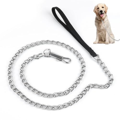 Hundeleine aus Metall,120CM Hochleistungs-Hundekette mit Gepolstertem Griff，Kausichere Hundeleine Kette Für Kleine Mittlere und Große Hunde (Schwarz)