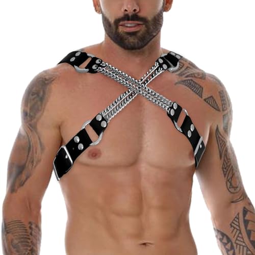 WENTPOL Leder harness männer gay Truhe Kette Herren Einstellbare Leder Körper Brust Harness Geschirr Herren Body Körper Brustgeschirr Gay Körperketten BH SM Sklave Clubwear Fetisch Bandage Kostüme