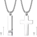 Milacolato 2 Stück Urnen Halsketten für Asche Feuerbestattung Memorial Edelstahl Kreuz Würfel Anhänger mit Zirkonia Intarsien Andenken Halskette Länge 56CM