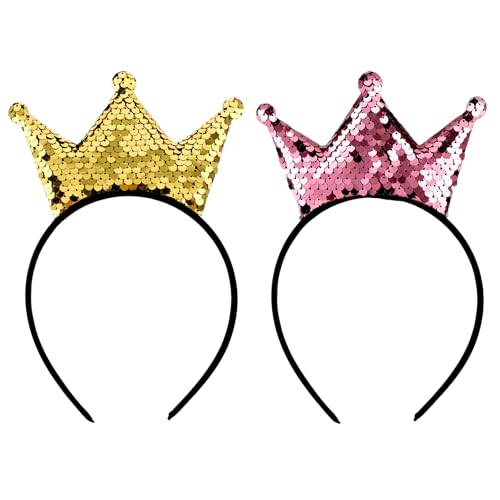 Sibba Pailletten-Krone Glitzer-Stirnband Tiara-Krone Goldene Haarreifen Prinzessinnen-HaarbäNder Niedliche Haar-Accessoire Haarband-Clip Passend Frauen Mädchen Party Fotografieren Geburtstag Gelb Rosa