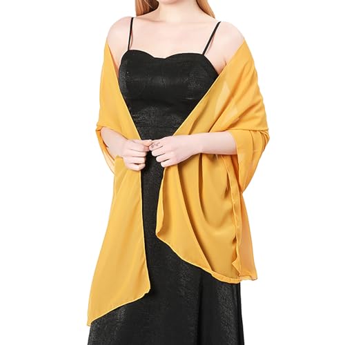 Stola Damen Halstuch Chiffon Sommer Schal Damen Festliche Stola für Abendkleid oder Brautkleid Hochzeit Scarf (Gelb)