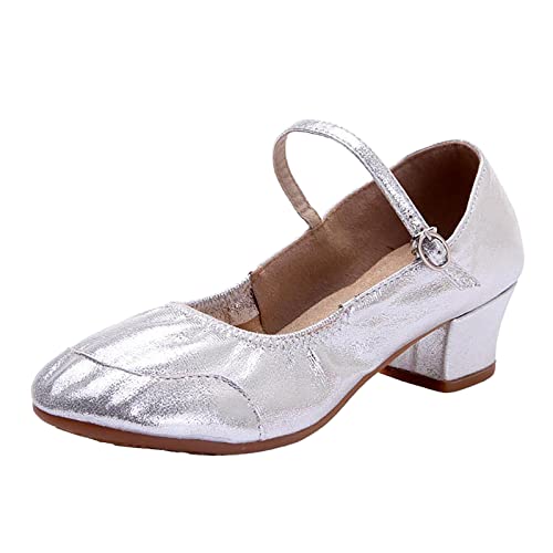 Tanzschuhe für Damen, Silber, elegant, geschlossen/offene Spitze, Schuhe Tango, Argentino, Valzer Tanz, Sandalen mit Knöchelriemen, Standard, Ballsaal, Kizomba Bachata für Hochzeit, Abbrechen, 38 EU