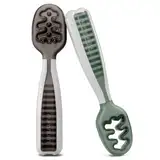 NumNum Baby Löffel 2er-Set, Silikon Esslernlöffel für Baby ab 6 Monate - BPA-frei - Lernlöffel und Breilöffel für BLW und Beikost Zubehör - Ideales Esslernbesteck - Grau/Grün