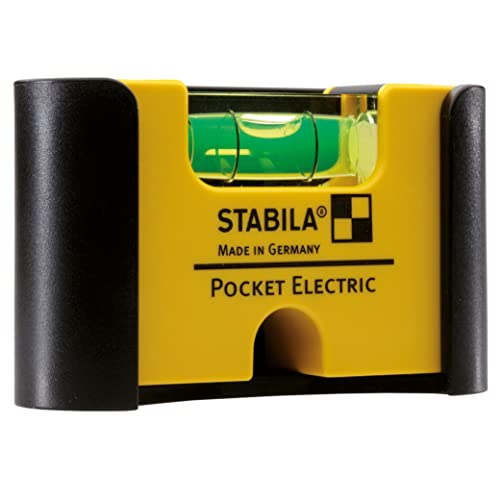 STABILA Mini-Wasserwaage Pocket Electric mit Gürtel-Clip, 7 cm, starker Seltenerd-Magnet, 1 Horizontal-Libelle, Made in Germany, Gelb