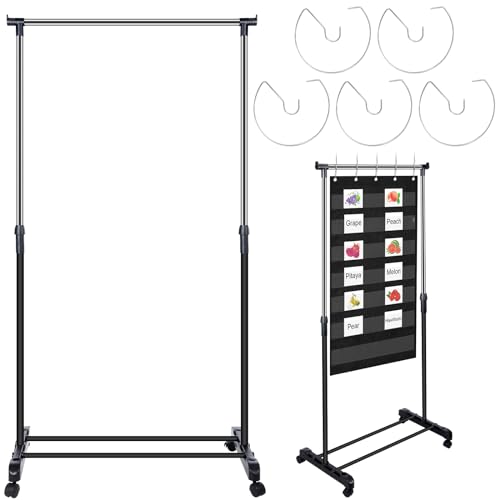 Fuyoooo Verstellbarer Taschendiagrammständer, Edelstahl, erweiterbarer Kartenständer mit Rollen, Rollanker, Diagrammhalter mit 5 Ringen für Klassenzimmer, Zuhause, Bildungswerkzeuge, verstellbar bis