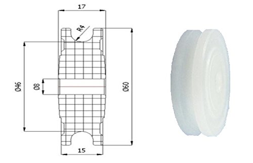 Zabi Nylon Seilrolle d= 60 mm fur Seil 8 mm Kunststoffprofilrollen ohne Lager (Gleitlager) d = 60 mm/8/8