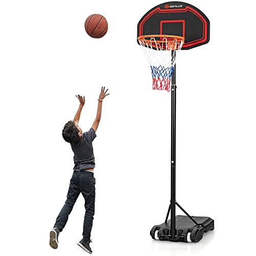 COSTWAY Basketballkorb Outdoor, Basketballständer 155-210cm höhenverstellbar, Mobile Basketballanlage mit Rollen & Ständer, Korbanlage Indoor Outdoor für Kinder & Jugendliche