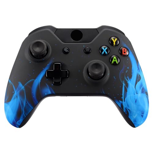 eXtremeRate Case für Xbox One Controller, DIY-Ersatz Gehäuse Front Hülle Faceplate Shell Zubehör für Xbox One Standard Controller Modell 1537/1697-Blaues Feuer