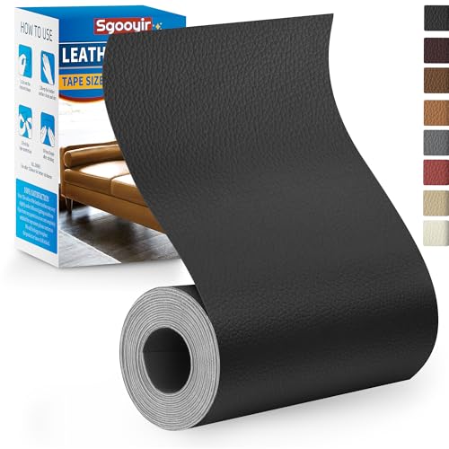 Sgooyir Kunstleder Selbstklebend Schwarz, 10x160cm Leder Reparatur Set, Kunstleder Reparaturset Flicken Selbstklebend Patch für Autositze, Möbel, Sofa, Couch, Jacken