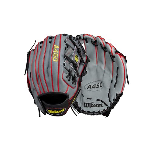 Wilson 2024 A450™ 29,2 cm Jugend Infield Baseballhandschuh – Rechtshänder, Grau/Schwarz/Gelb