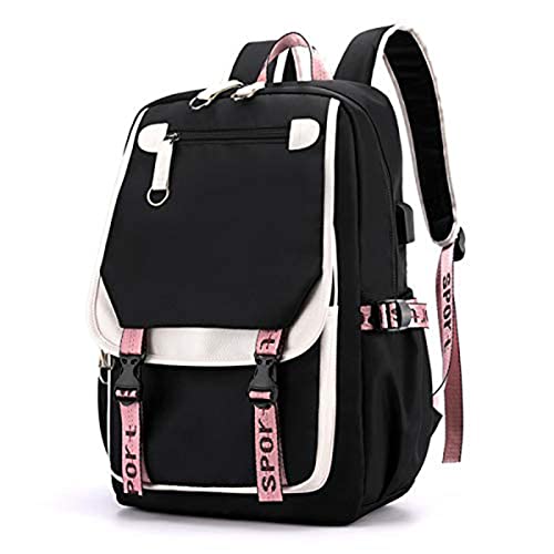 Asge Oxford-gewebe Schulrucksack für Jungen Schulrucksack Druck Rucksack Jugendlichen Schultasche Outdoor Reflektierender Daypack (Black_Schwarz)