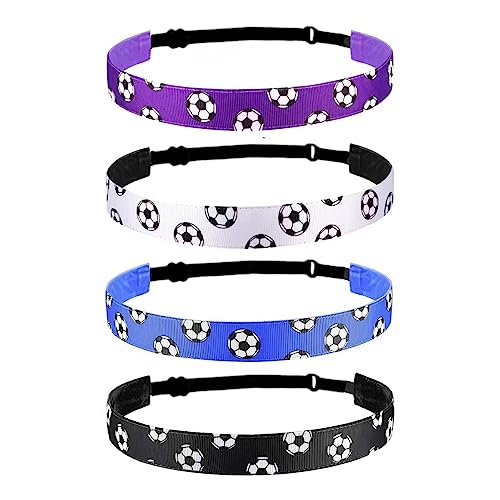 WEIPUER 4 Stück verstellbare elastische rutschfeste Fußball Stirnband Mädchen Sport Fußball Haarband Athletischer Sport Stretch Stirnbänder Haarschmuck für Mädchen