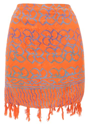 GURU SHOP Kurzer Wickelrock mit Fransen, Strandrock - Orange, Damen, Synthetisch