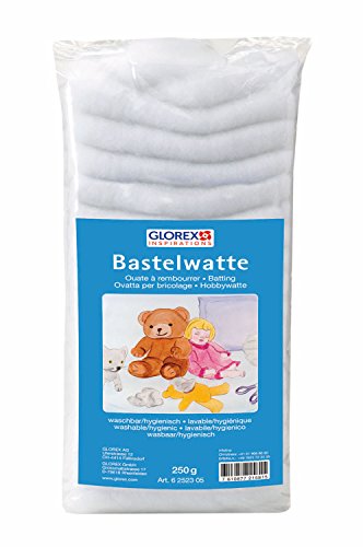 Glorex 6 2523 05 - Bastelwatte, 250 g, weiß, 100 % Polyester, waschbar und hygienisch, flauschiges Füllmaterial für große Füllungen wie Kissen