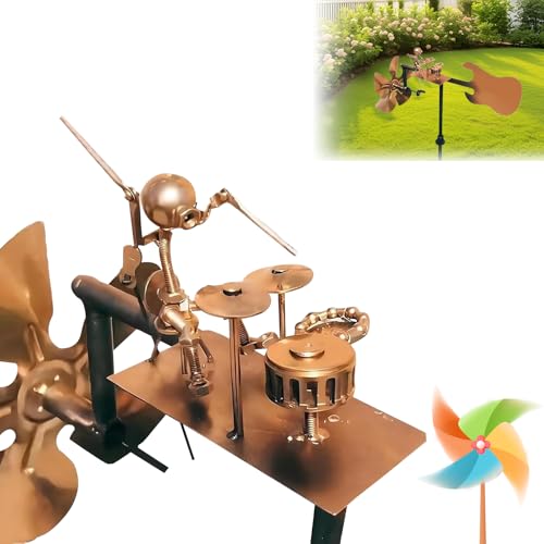 Dandin Handmade Metal Drummer Windmill, 70cm Schlagzeuger Windmühle, Schlagzeuger Windrad Garten, Gartenstecker Sculpture Windmühle, Percussionistische Figuren Windspinner für Gartendeko