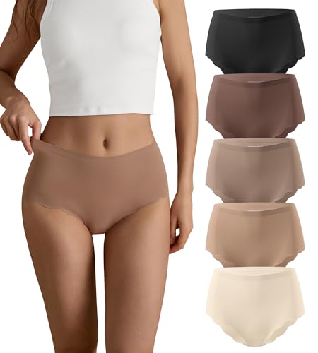 SHARICCA Nahtlos Slips Unterwäsche Damen Hohe Taille Bequeme Seamless Hipster Slips No Show Unterhosen Damen Panties Mehrpack (Mehrfarbig-5P01-L)